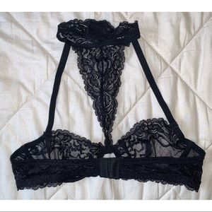 Black Lace High-Neck Bra